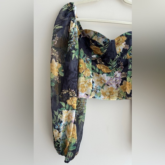 Lulu’s Floral Puff Sleeve Corset Crop Top, Smocked Sweetheart Blouse, Small - Picture 2 of 16